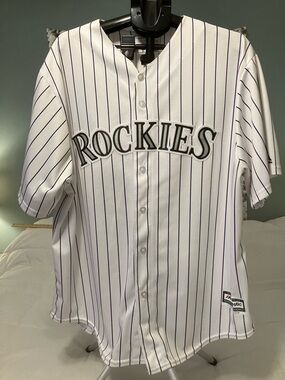 Colorado Rockies Nolan Arenado #28 Majestic Pinstripe Jersey Men’s 2XL White MLB